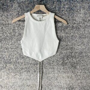 Alice‎ + Olivia Crop Top Womens Small White Tank Pointed Hem Tie Back Sleeveless
